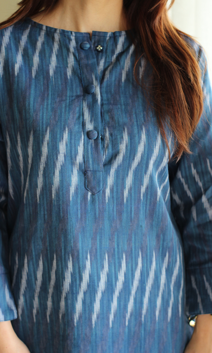 Sapphire Lines Ikat Buttoned Kurta with Pintuck Pleated Pants