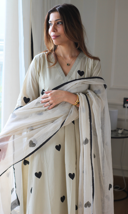 Noir Hearts laced Kurta, cotton pants and Kota Doria a Doria Dupatta