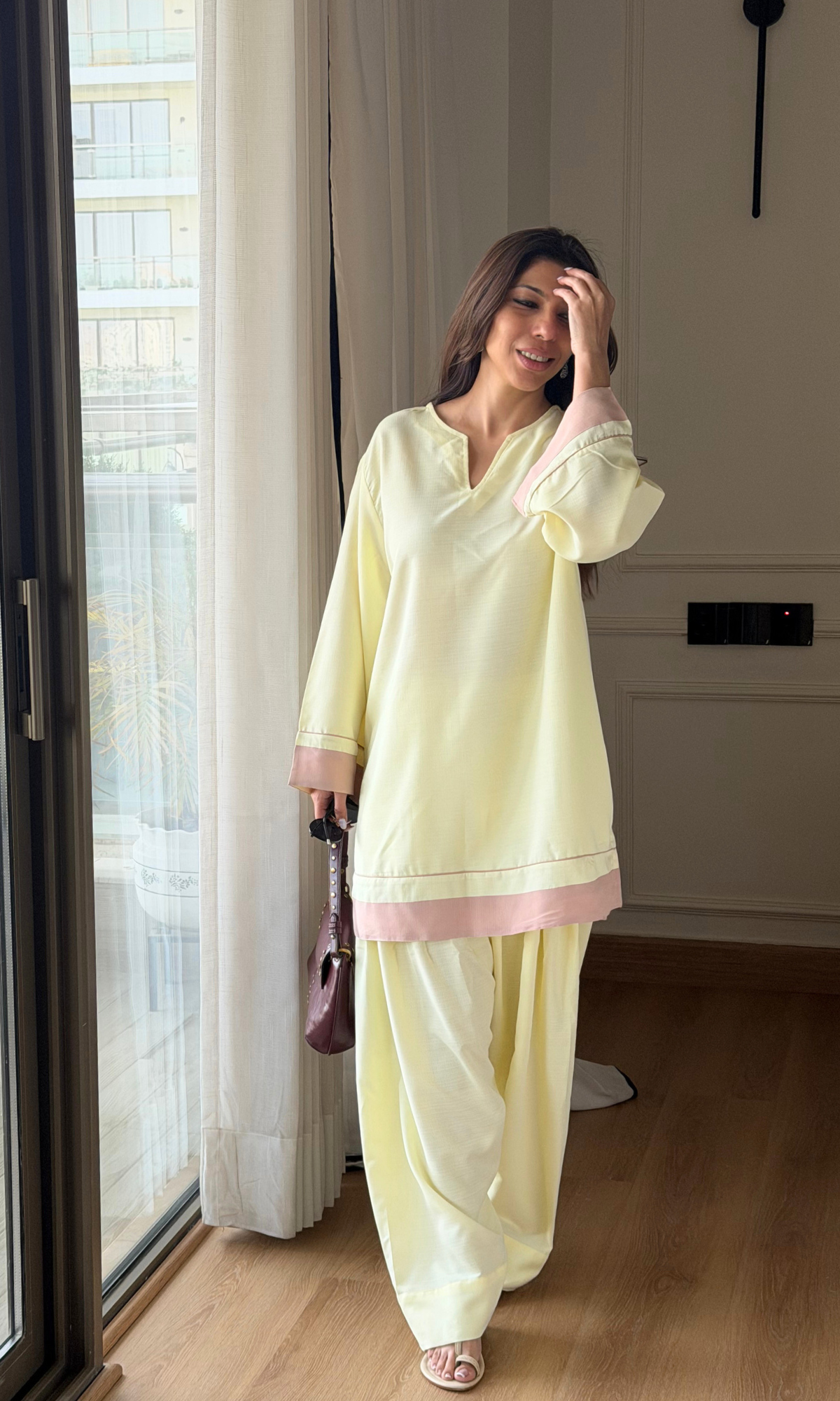 Butter Bloom Contrast Detailed Kurta with Farshi Salwaar