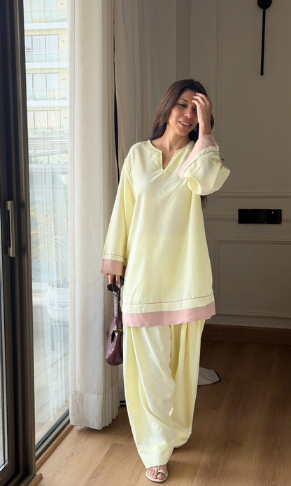 Butter Bloom Contrast Detailed Kurta with Farshi Salwaar