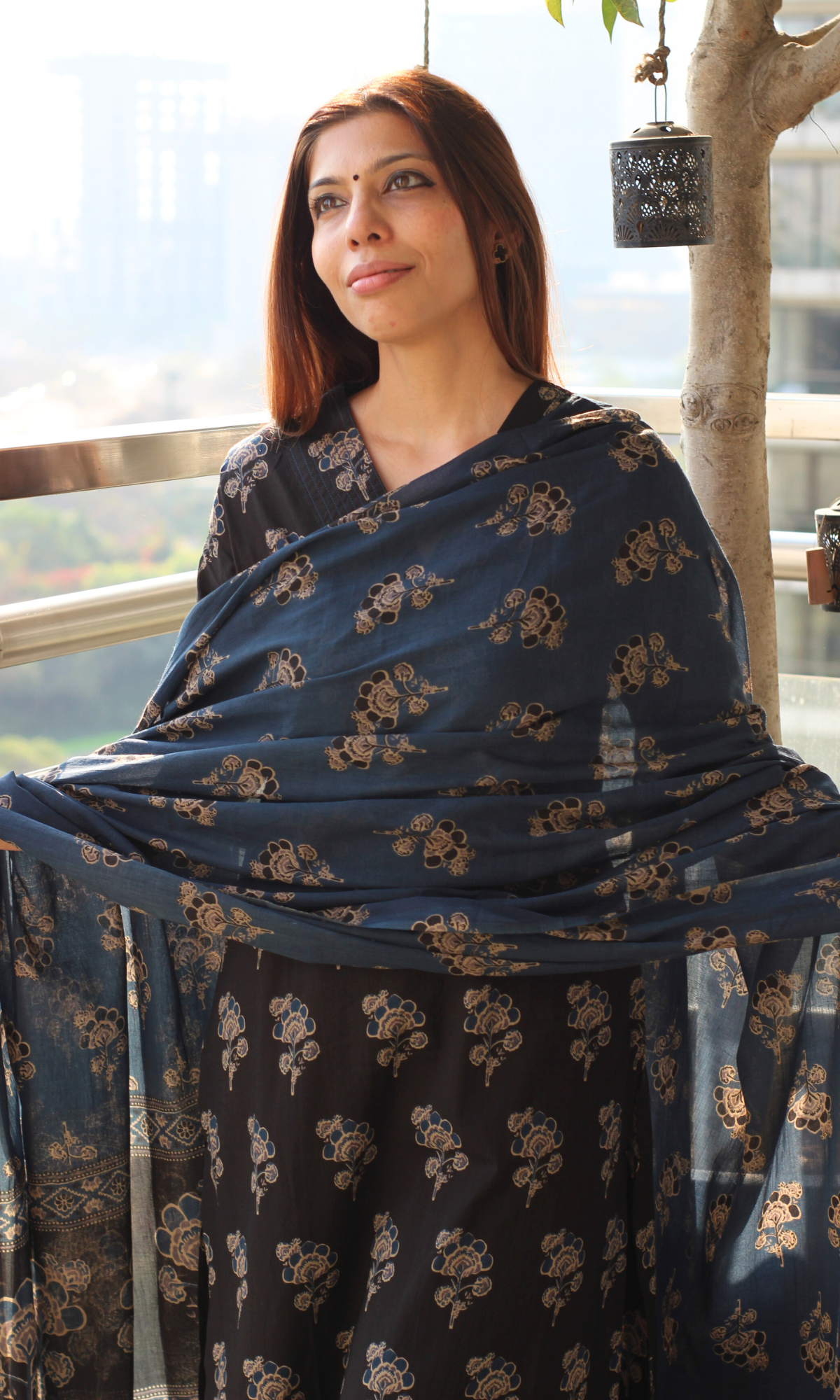 Black & Blue Ajrakh Rani Kurta, Dupatta & Cotton Pants