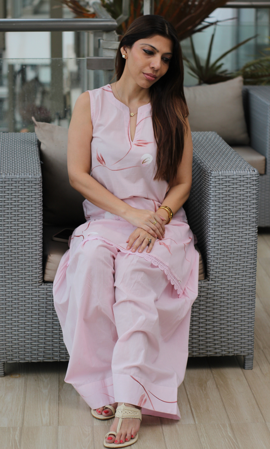 Pink Story Handpainted Kurta, Farshi Co-ord
