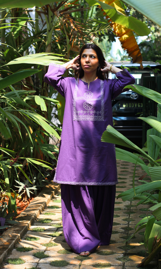 Purple Motif Print Kurta with Farshi Salwaar