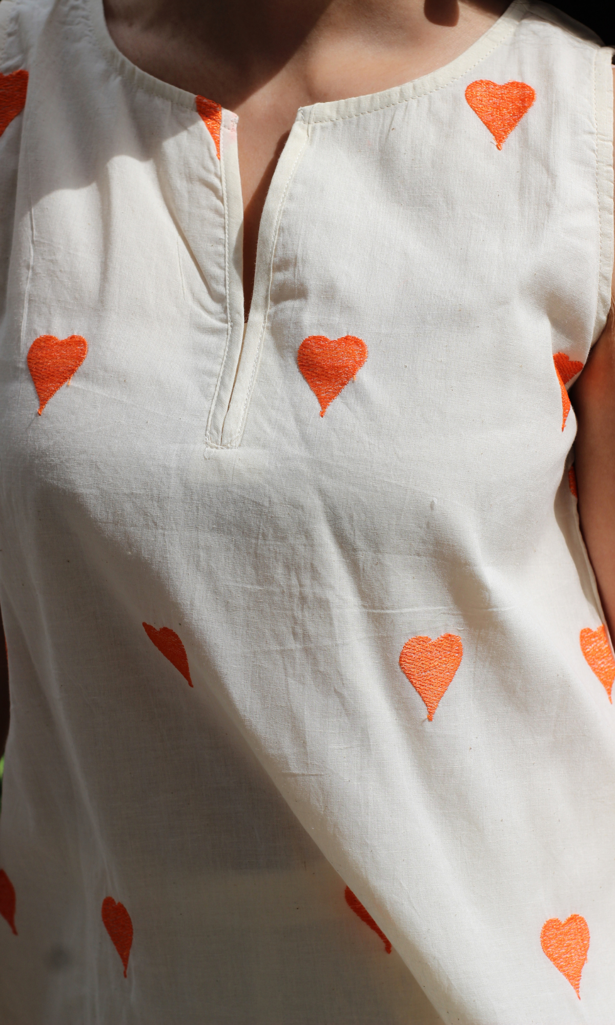 Cotton Ivory Tangerine Heart  Embroidered Co-ord