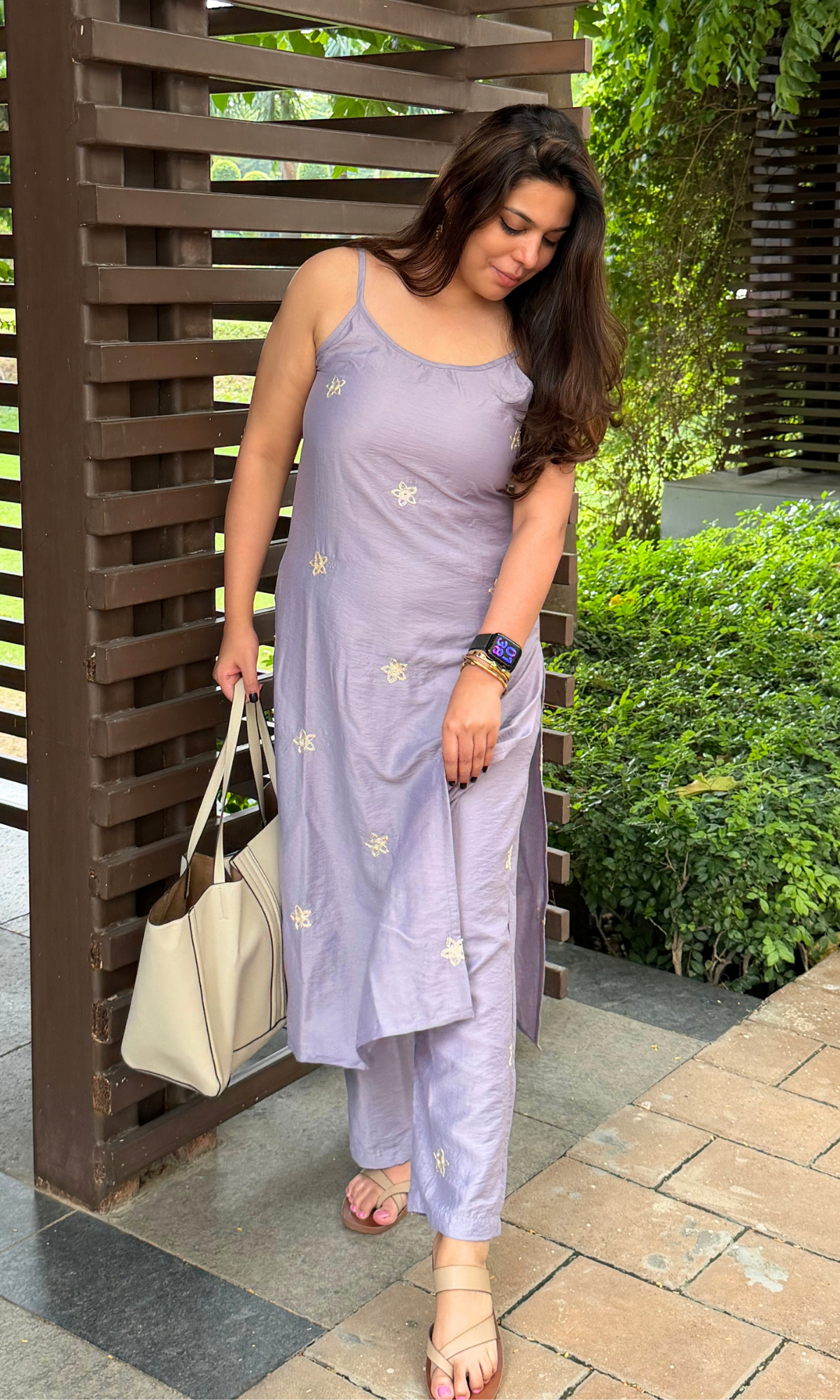 Lavender Embroidered Flower Kurta with Pants