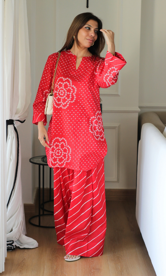 Red Meadow Kurta with Farshi Salwaar