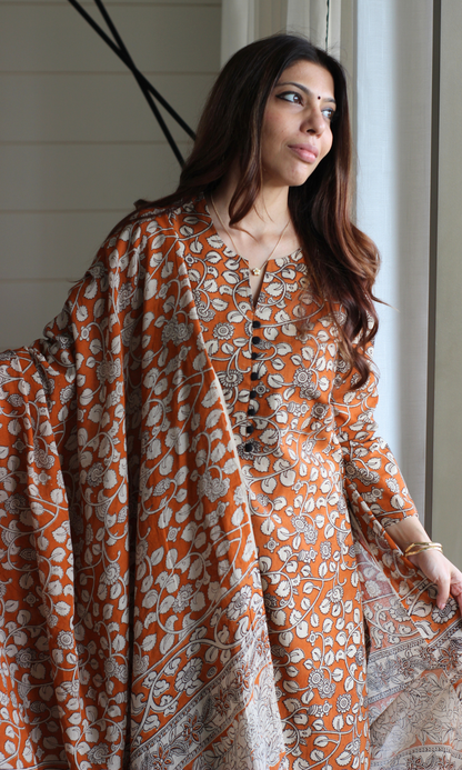 Burnt Orange Kalamkari Kurta and Cotton Kalamkari Dupatta