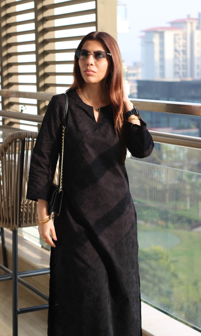Black Overall Embroidered Kurta & Cotton Pants