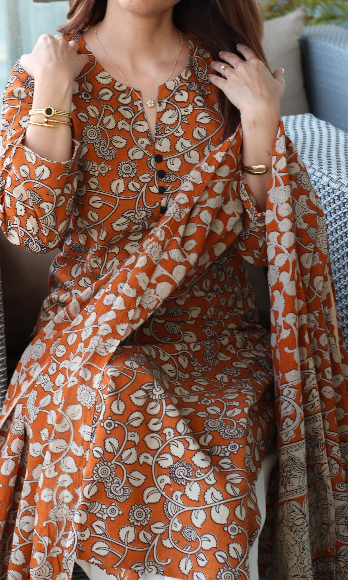 Burnt Orange Kalamkari Kurta and Cotton Kalamkari Dupatta