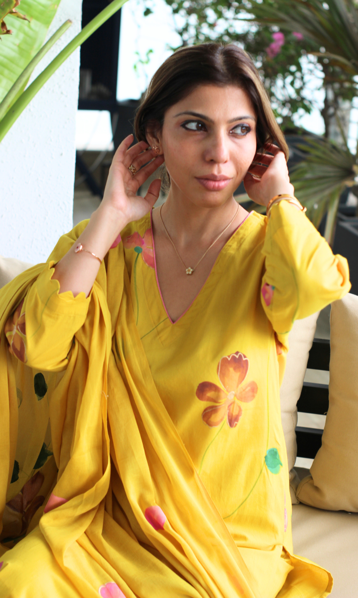 Genda Phool Cotton Handbrush Painted Kurta, Dupatta & Cotton Pants