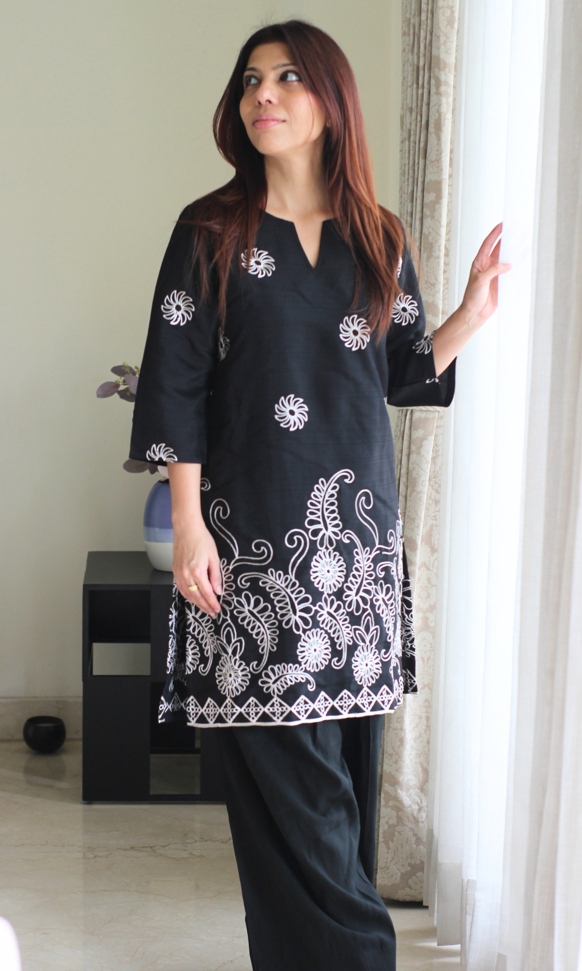 Raabta Black Embroidered Kurta with Farshi Salwaar