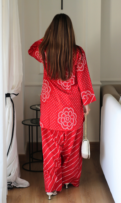 Red Meadow Kurta with Farshi Salwaar