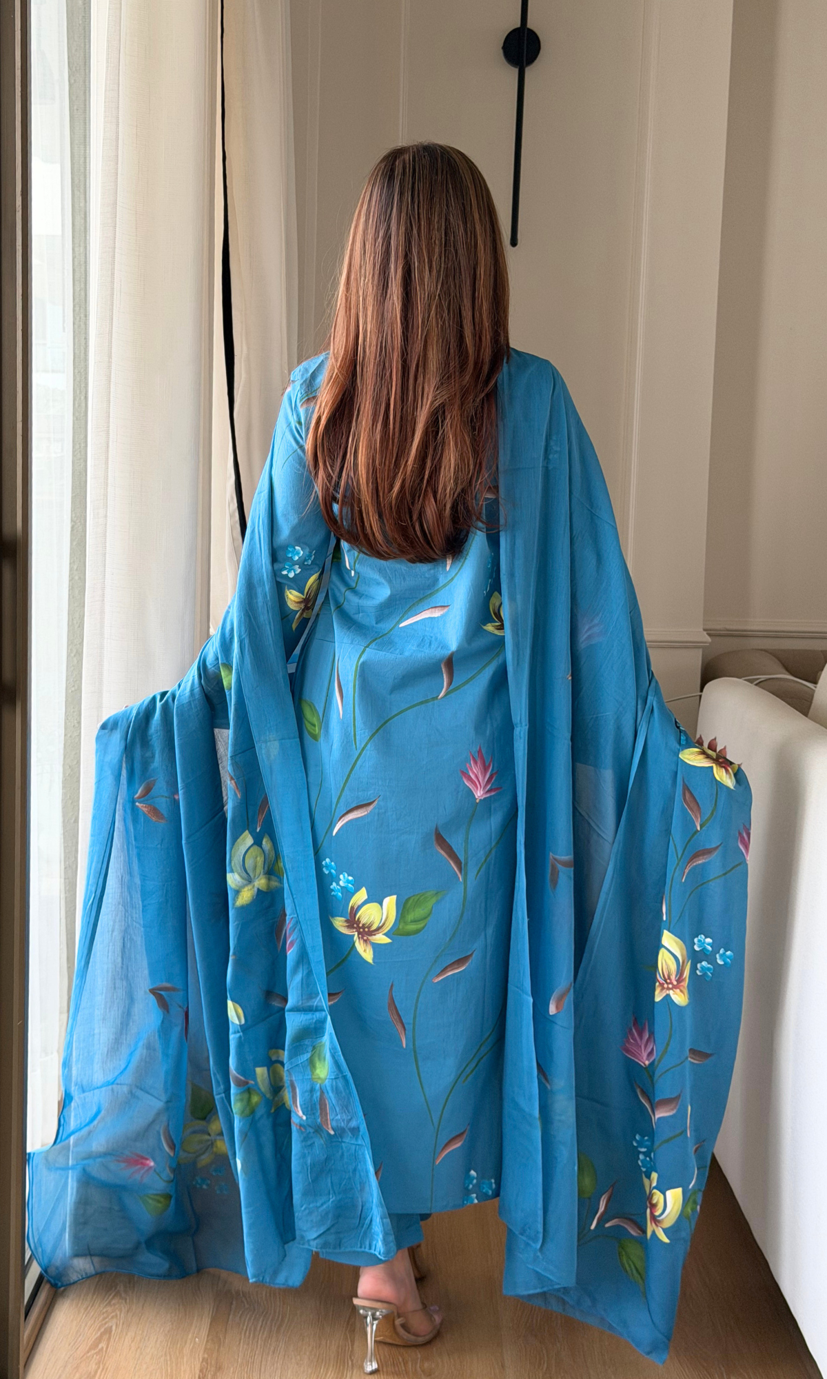 Nile Blue Handbrush Painted Kurta, Cotton Pants & Handpainted Dupatta