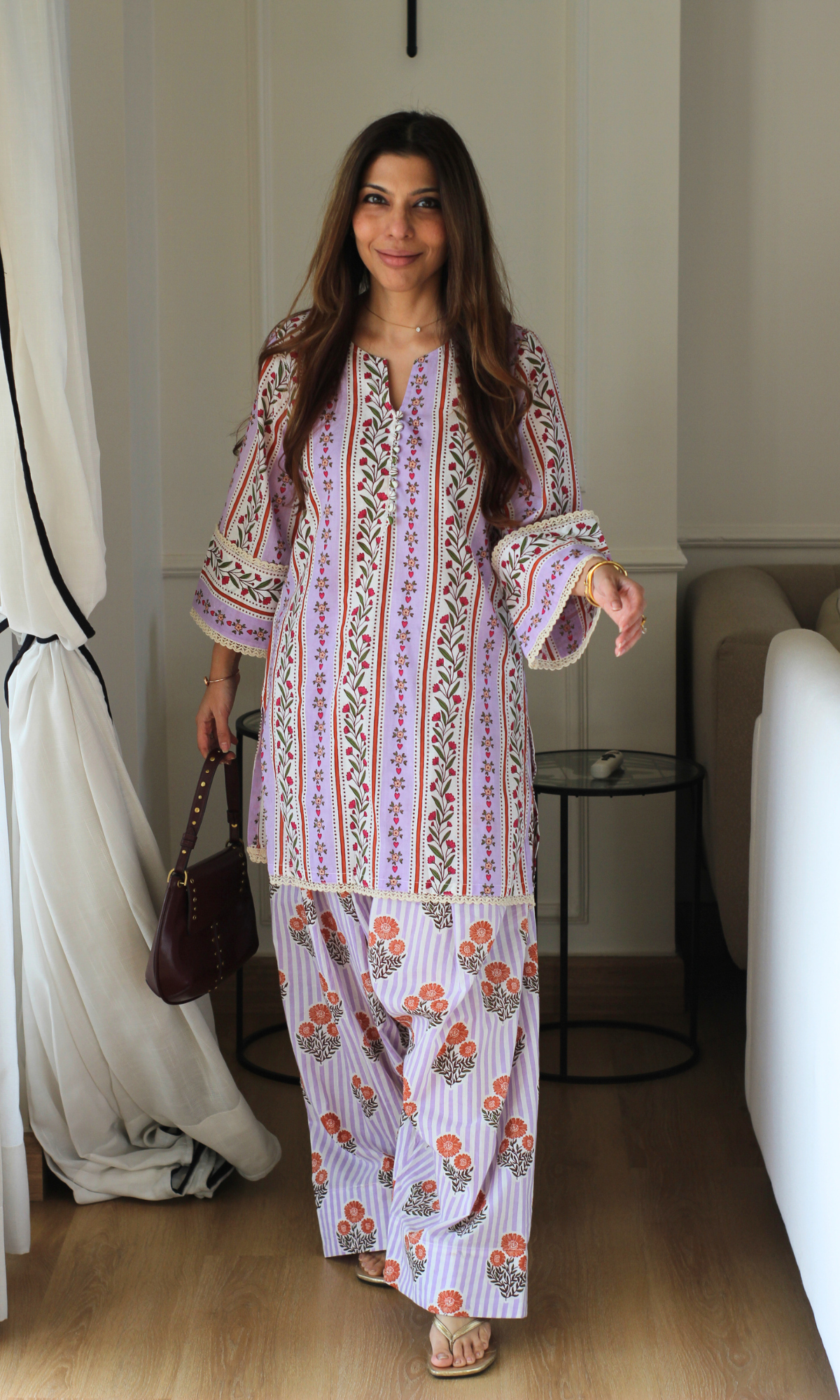 Lavender Kinari Block Print Kurta with Farshi Salwaar