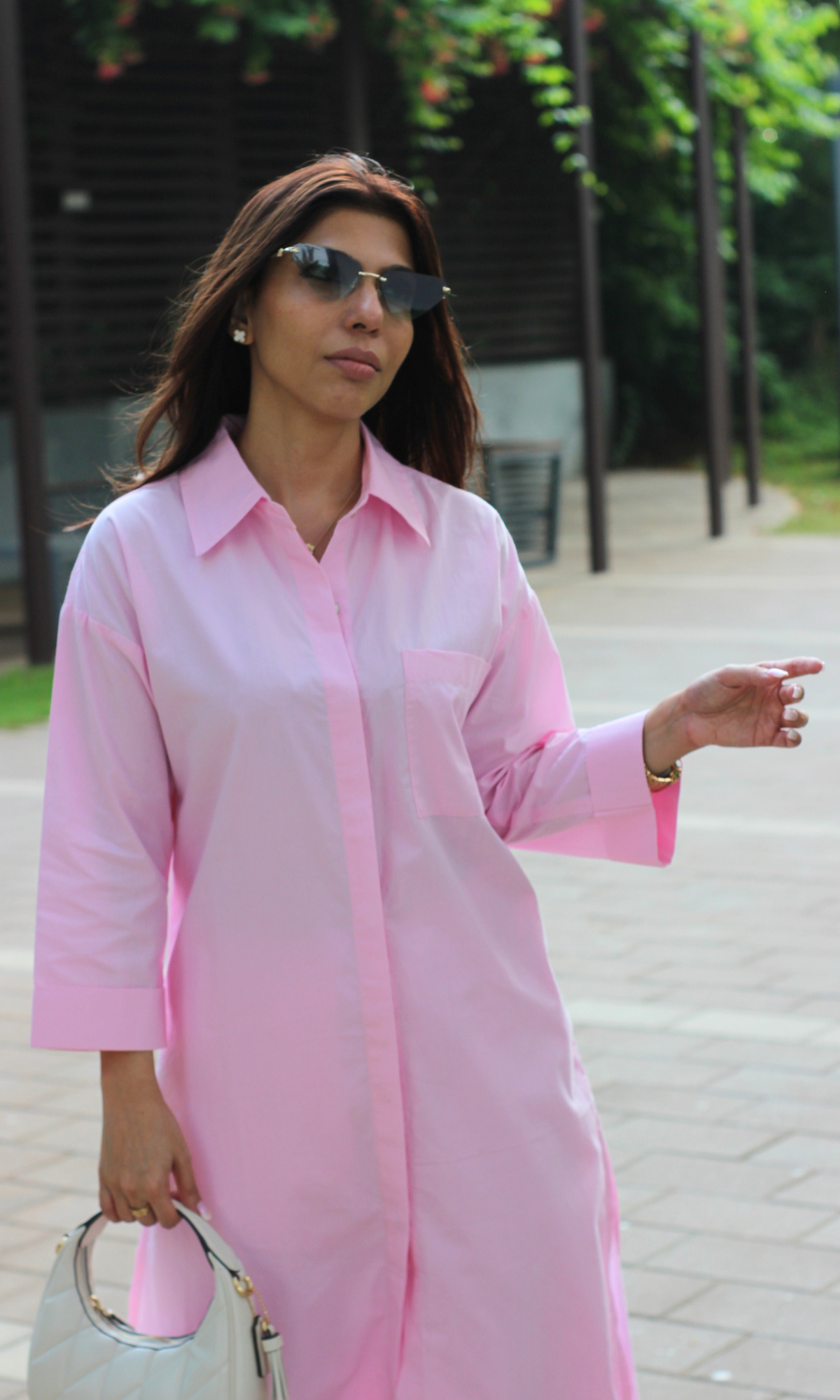 Pink Poplin Shirt Style Kurta & Pant