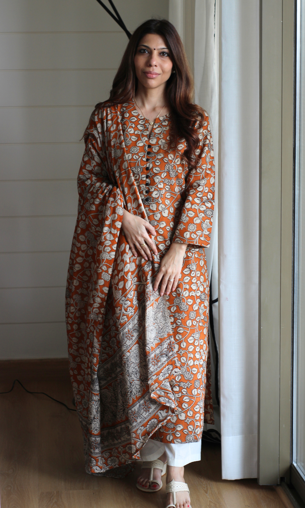 Burnt Orange Kalamkari Kurta and Cotton Kalamkari Dupatta
