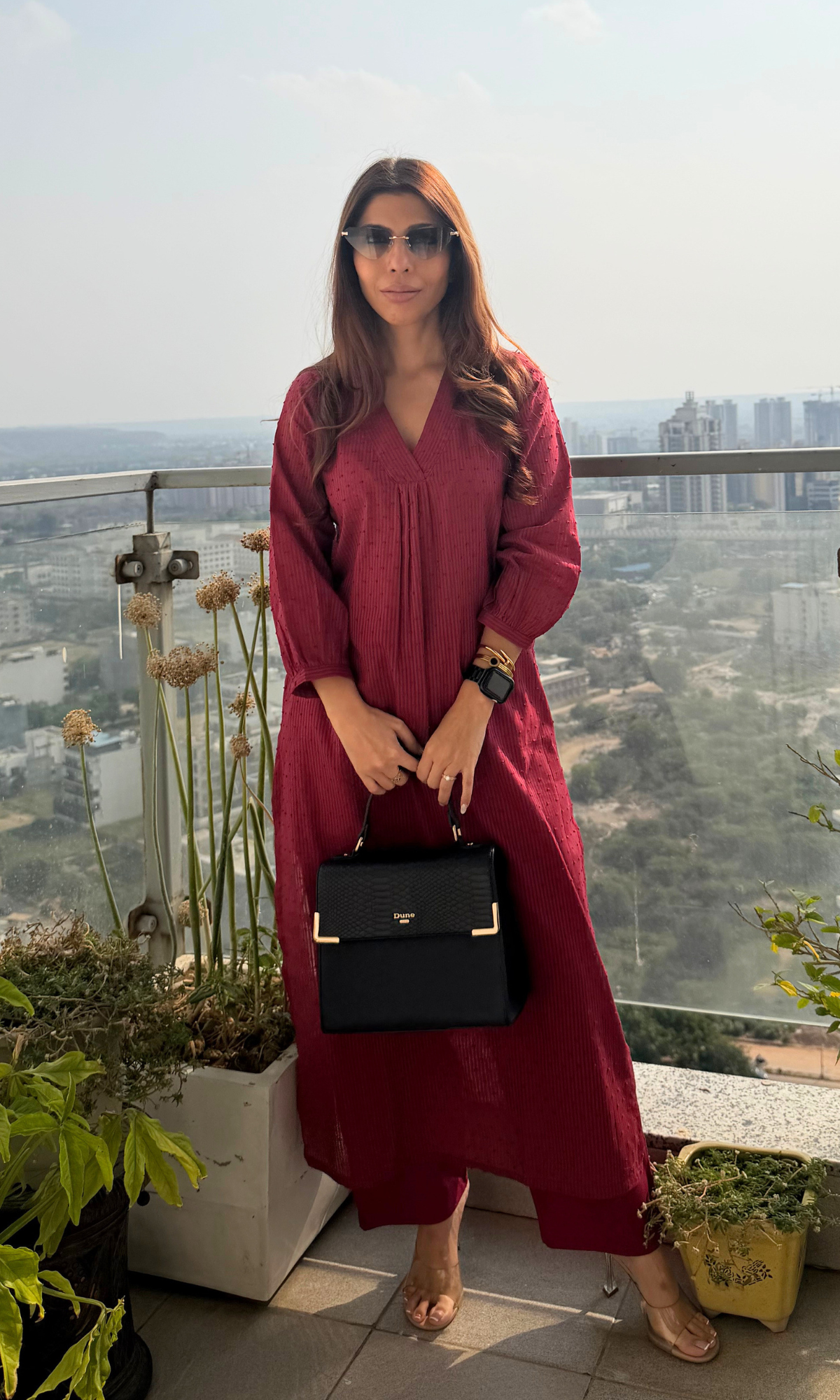 Mulberry Cotton Dobby Pleated Kurta with Cotton Pants