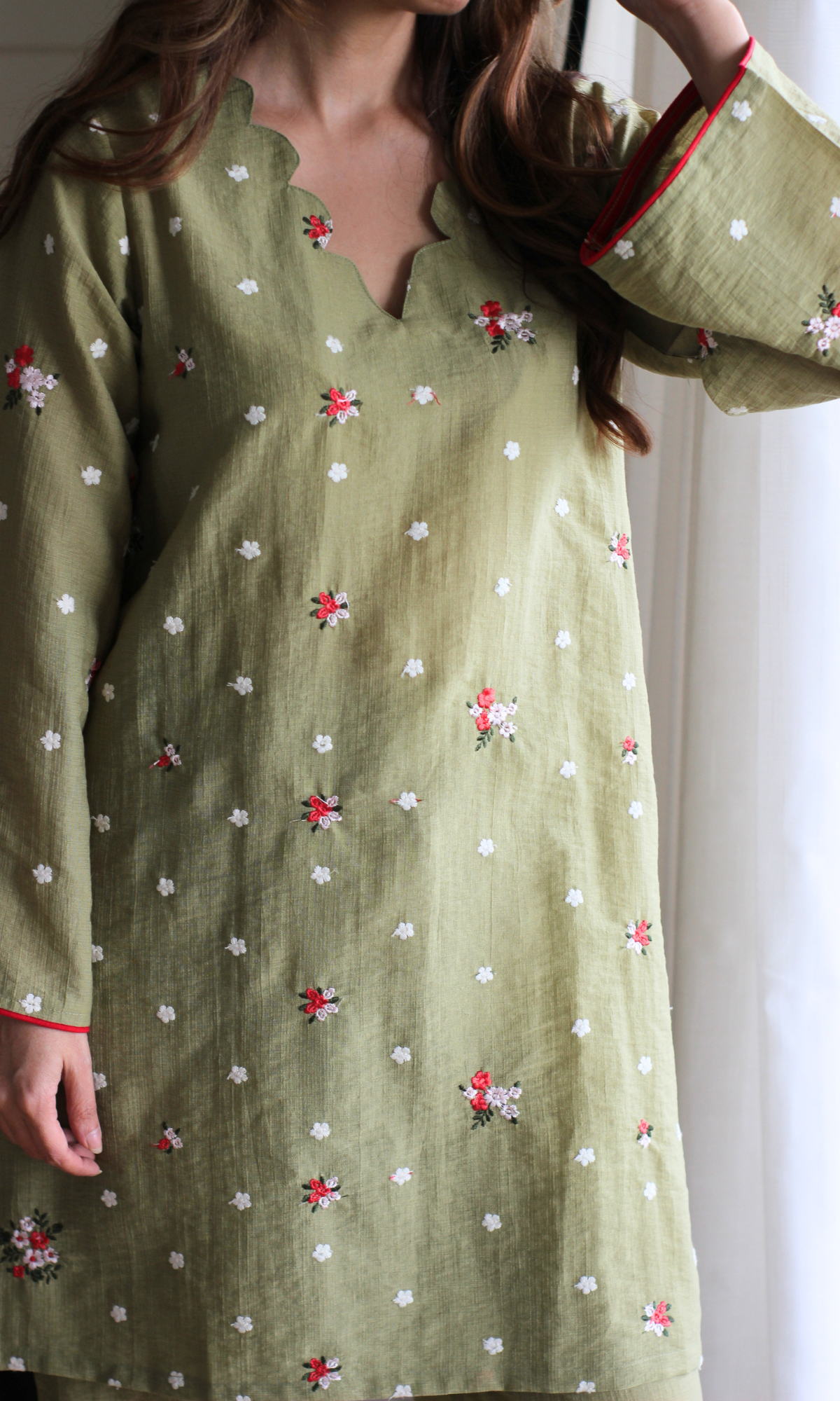 Wahida Olive Embroidered Kurta with Pants