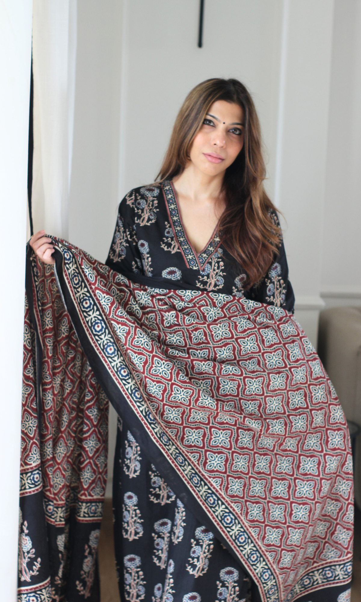 Gauhar Phool Block Print Kurta, Cotton Printed Dupatta & Afghani Pants