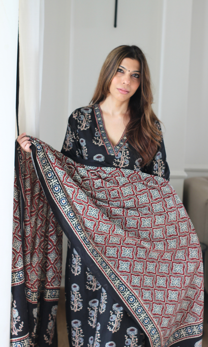 Gauhar Phool Block Print Kurta, Cotton Printed Dupatta & Afghani Pants