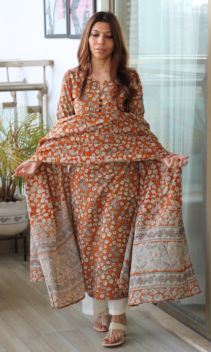Burnt Orange Kalamkari Kurta and Cotton Kalamkari Dupatta