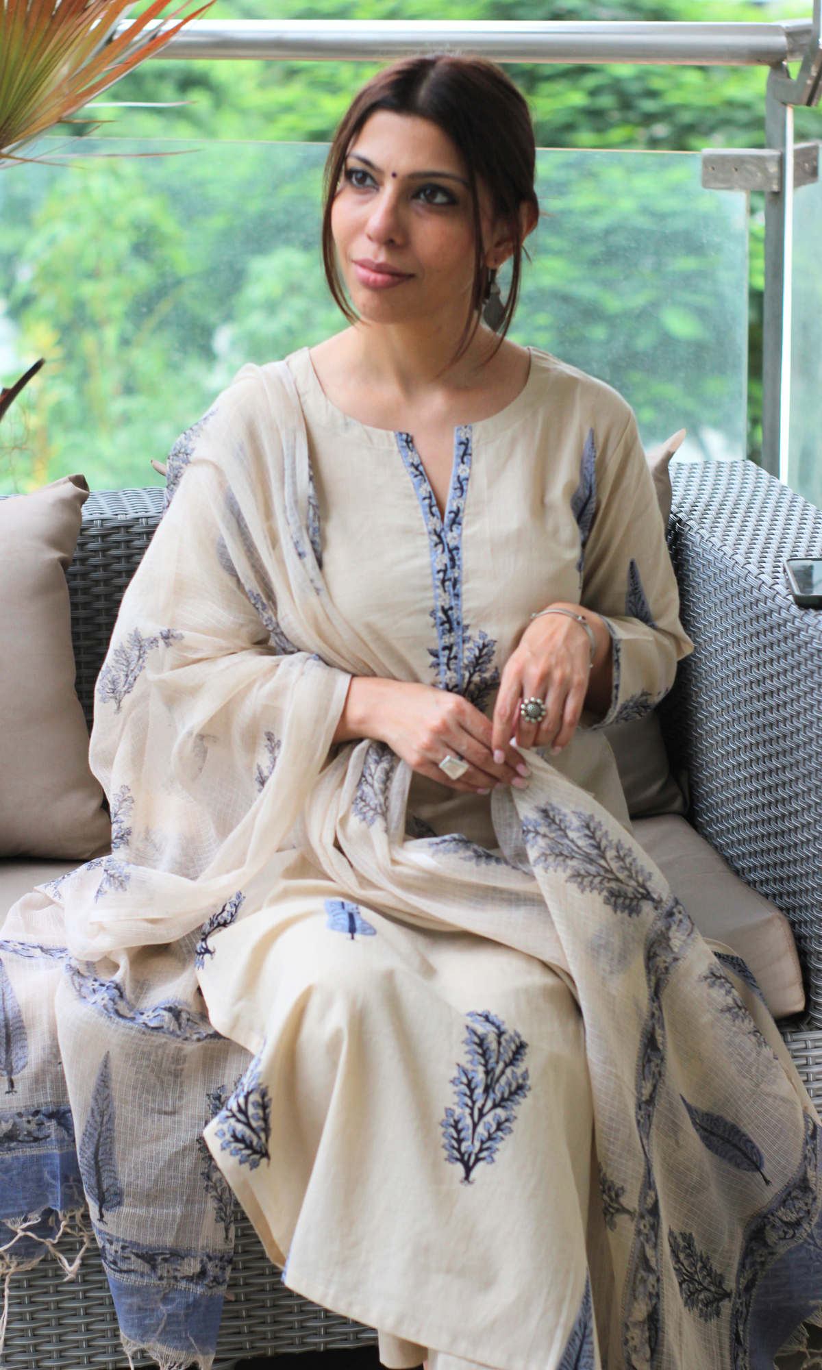 Saira Ferozah Mughal Print Kurta, Kota Dupatta & Cotton Pants