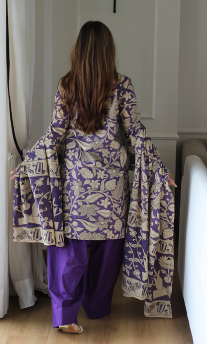 Orchid Kalamkari Kurta,Dupatta & Cotton Farshi Salwaar