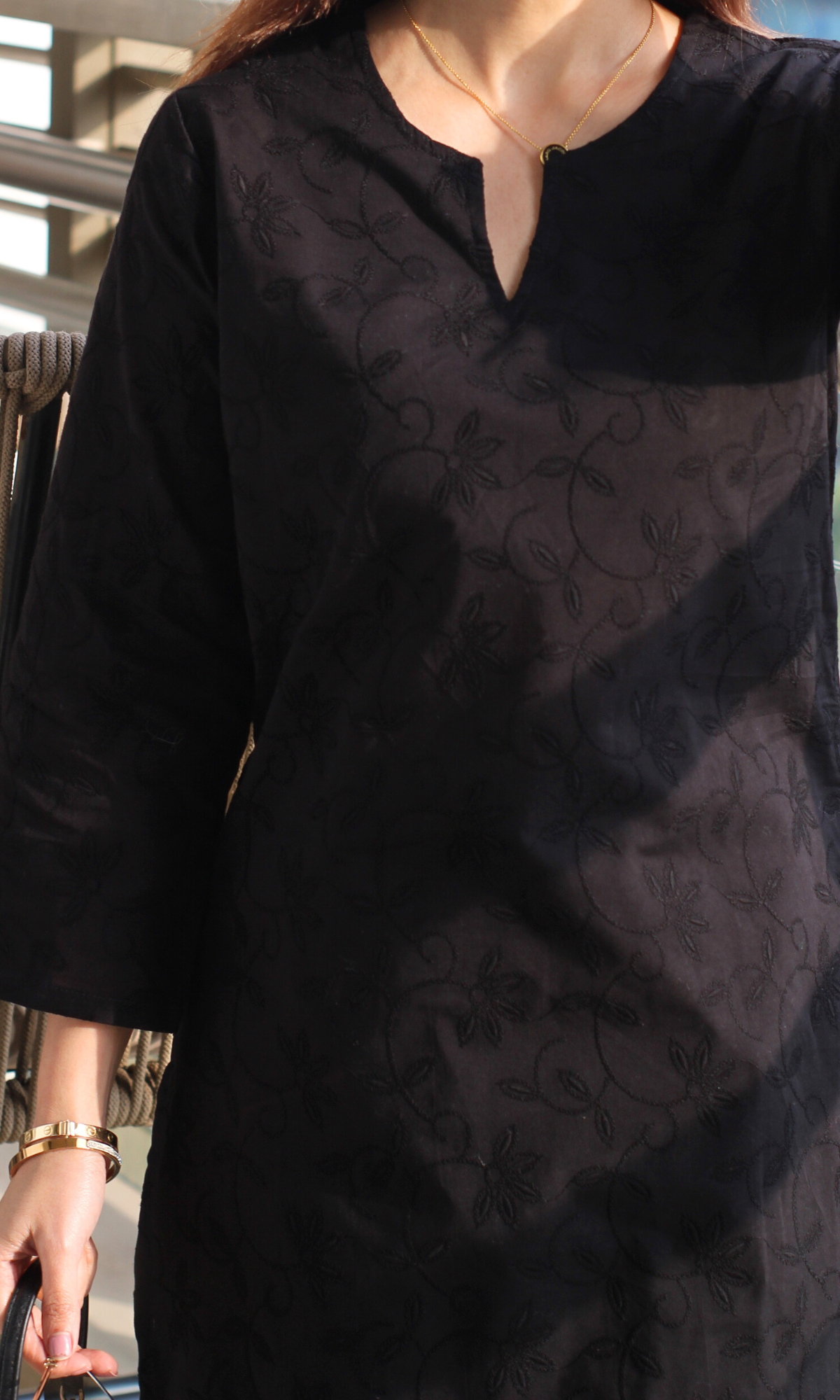 Black Overall Embroidered Kurta & Cotton Pants