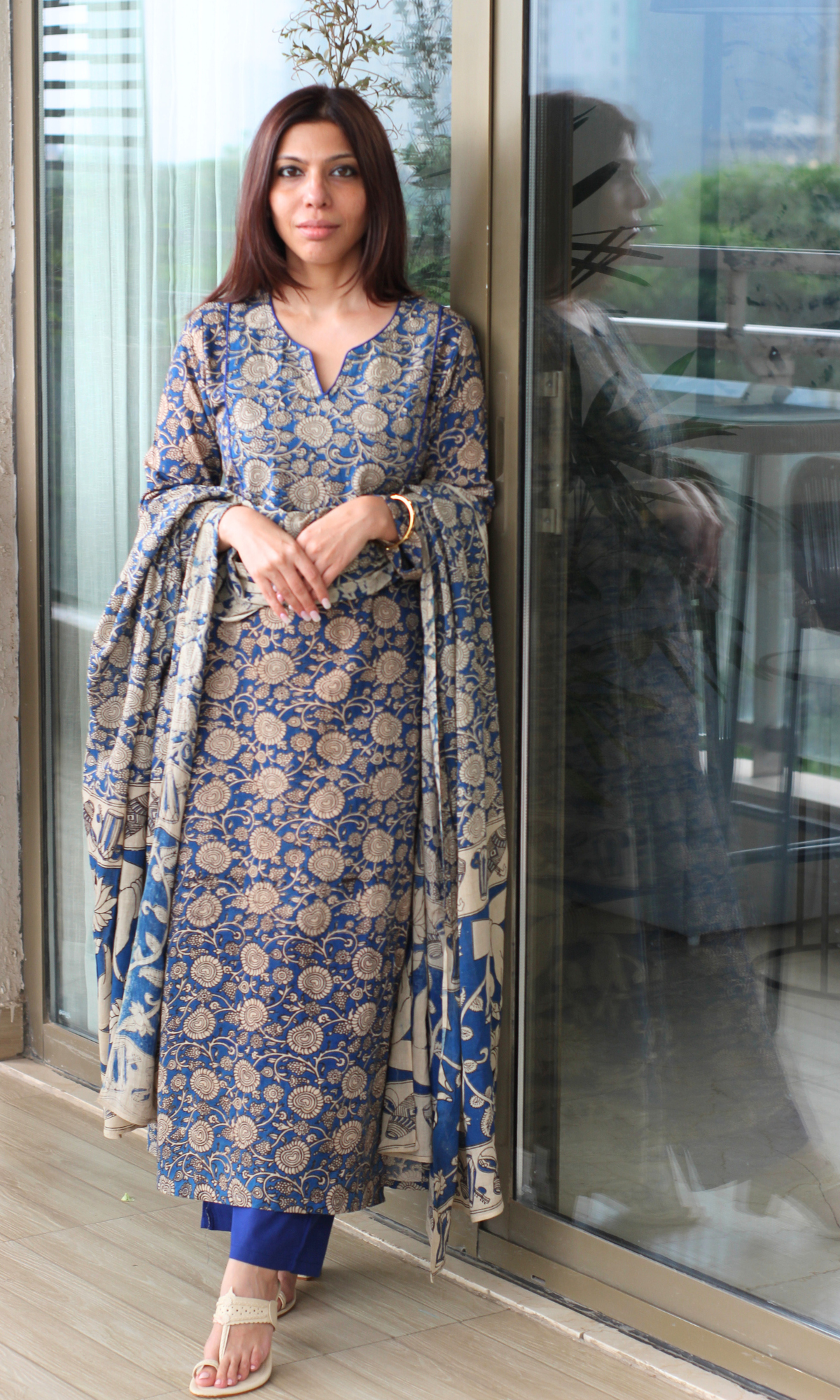 Cotton Neel Handblock Kalamkari Print Kurta, Dupatta & Cotton Pants