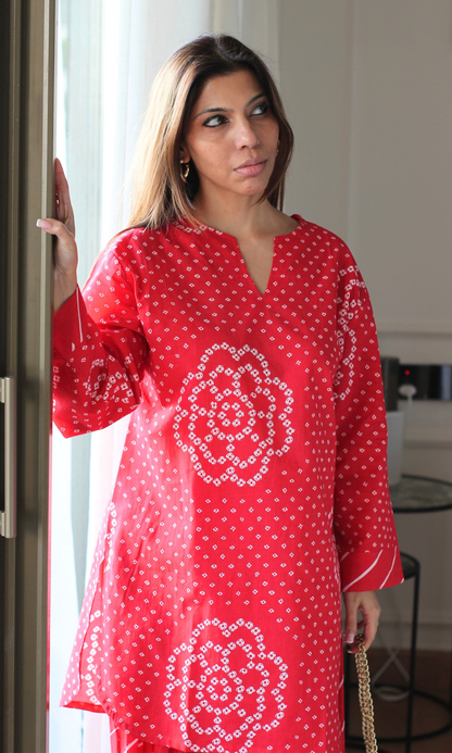 Red Meadow Kurta with Farshi Salwaar