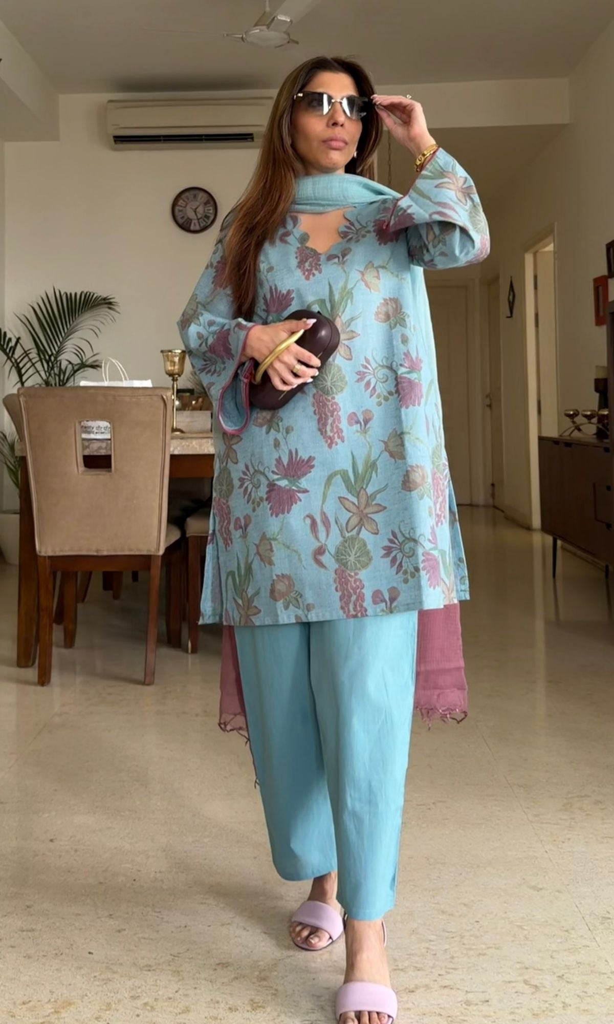Bluebell Bloom Linen Blend Kurta, Cotton Pants & Kota doria Ombré Dupatta