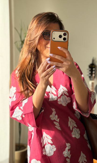 Cotton Rose Pink Floral Collared Co-ord
