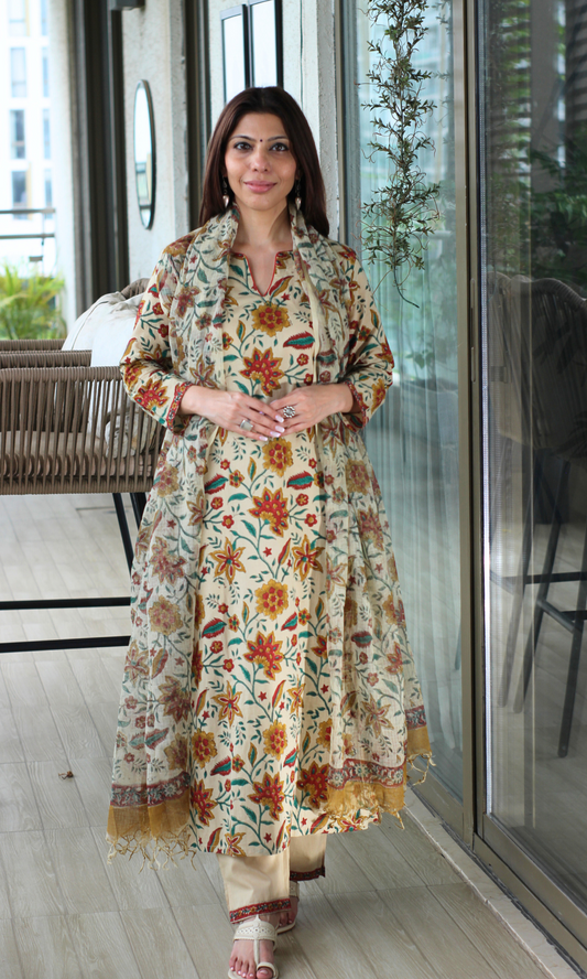 Saira Mehr Kalamkari Print Kurta, Kota Dupatta & Cotton Pants