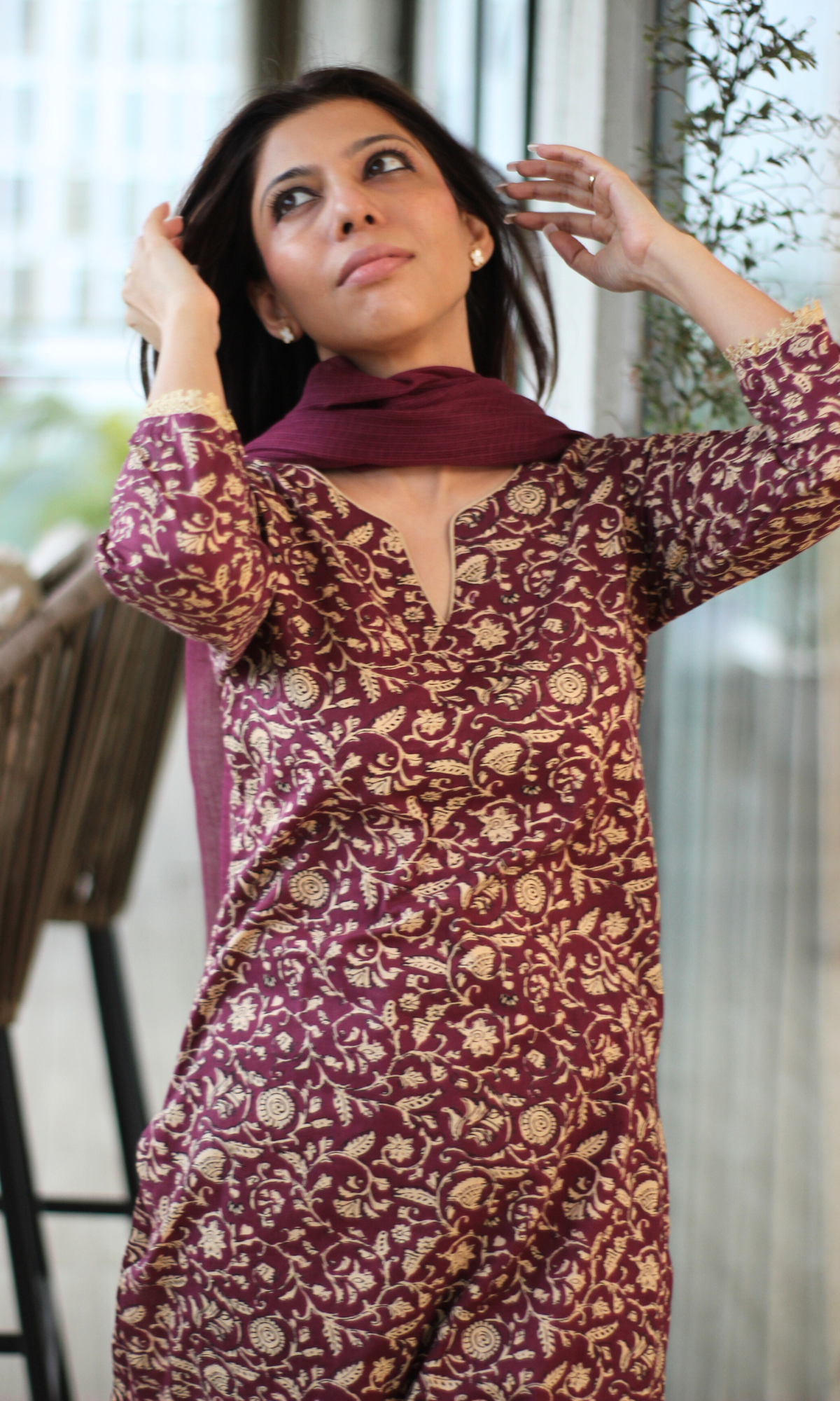 Sangria Baagh Printed Cotton Kurta, Pant & Kota Doria Dupatta