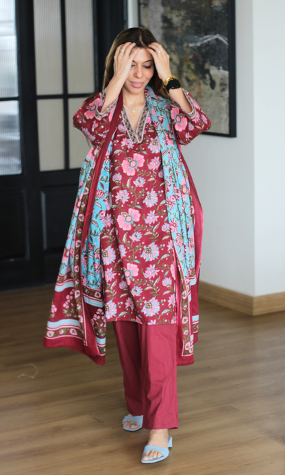 Albeli Cotton Block Printed Kurta , Dupatta & Cotton Pants