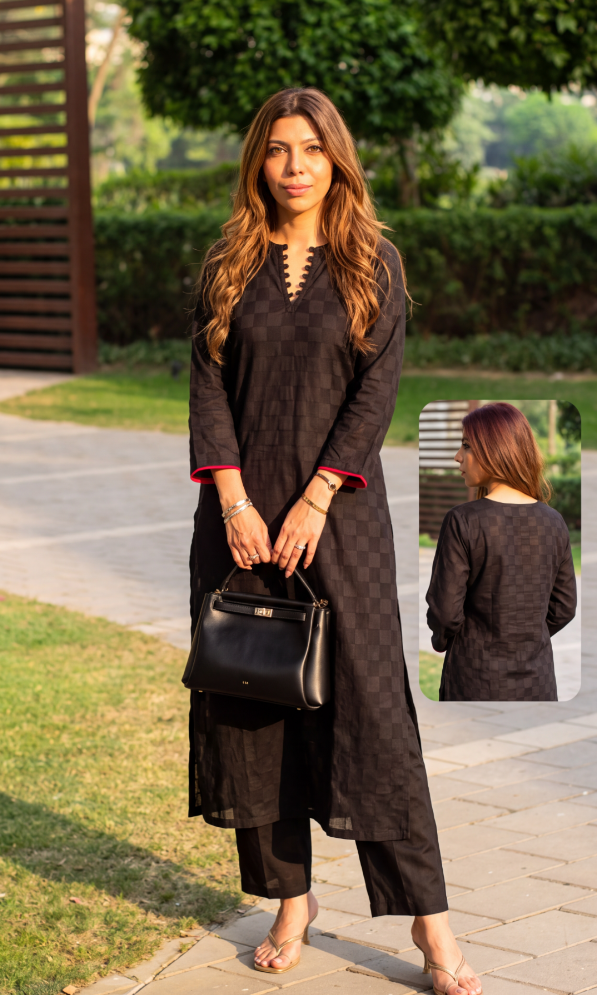 Navya Black Checkered Kurta with Cotton Pants