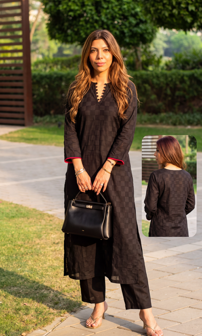 Navya Black Checkered Kurta with Cotton Pants