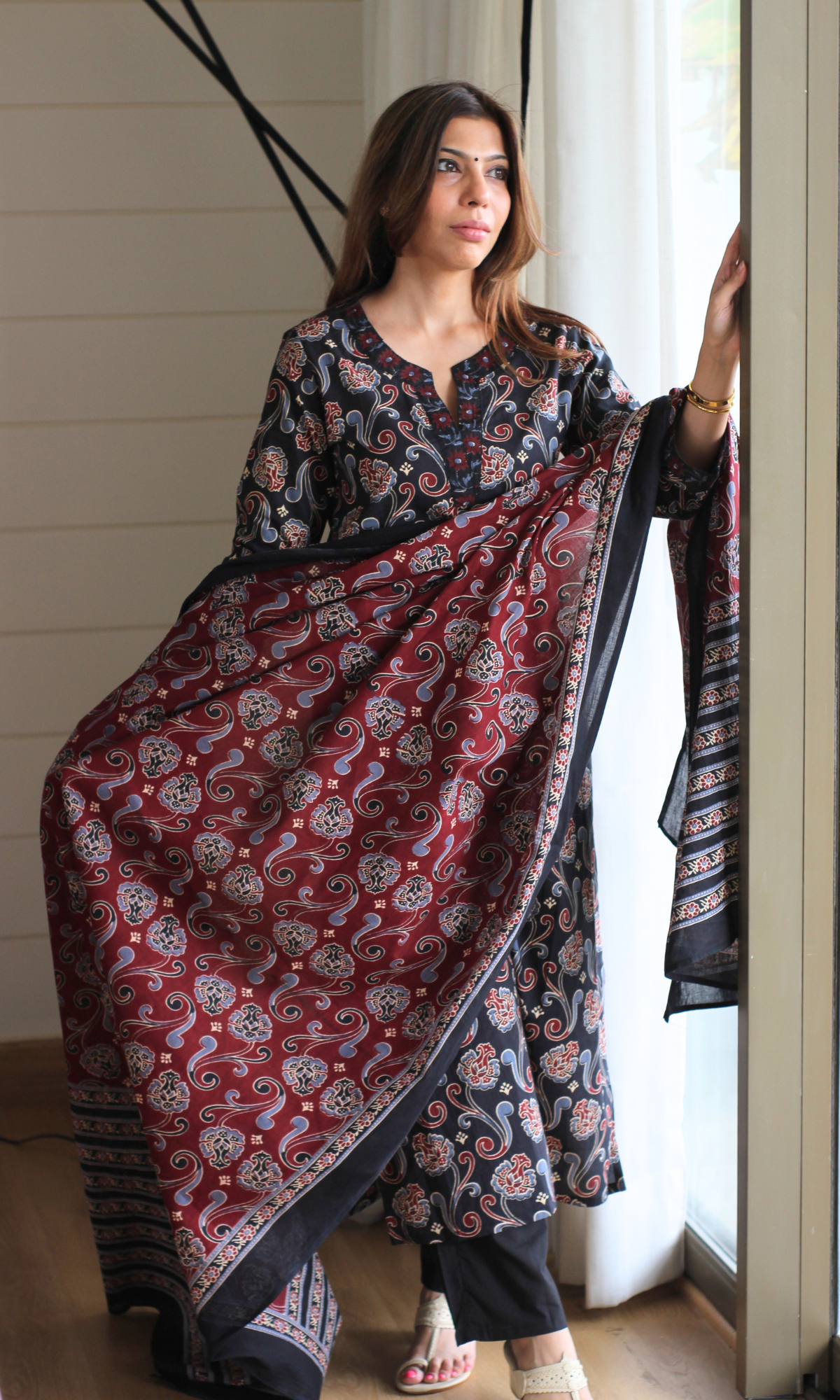 Nazma Sanganeri Print Cotton Kurta,Dupatta & Cotton Pants