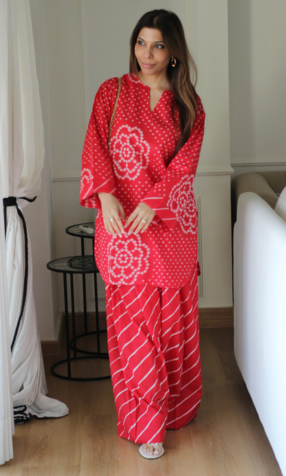 Red Meadow Kurta with Farshi Salwaar