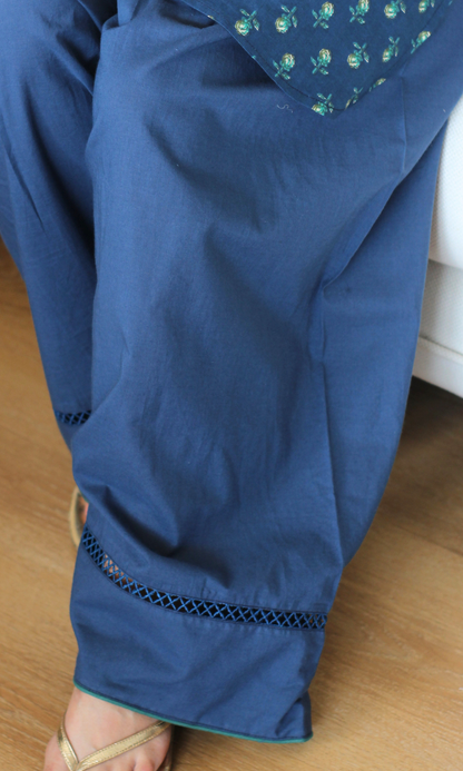 Deep Blue booti Print Kurta & Farshi Salwaar