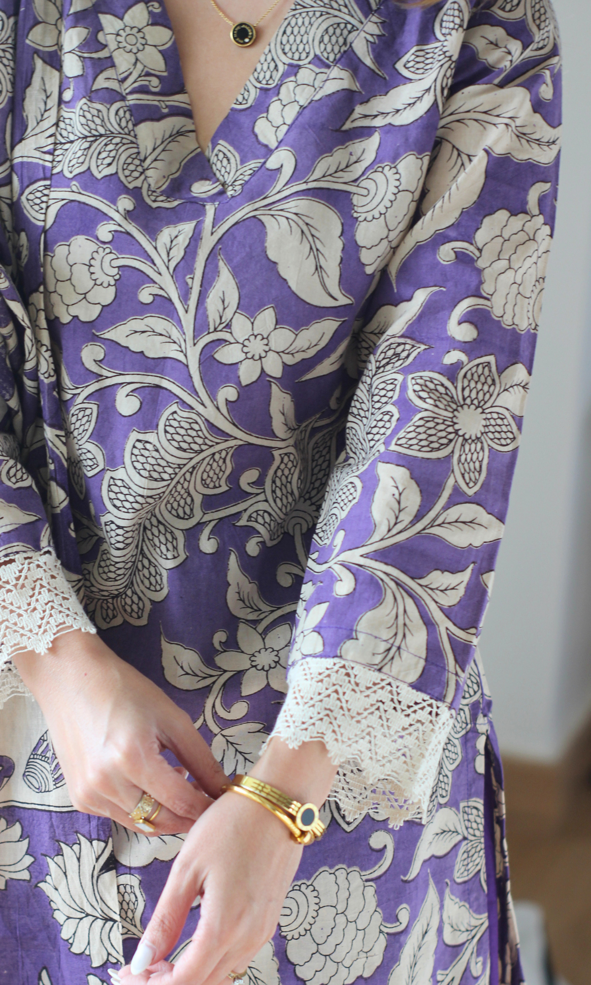 Orchid Kalamkari Kurta,Dupatta & Cotton Farshi Salwaar