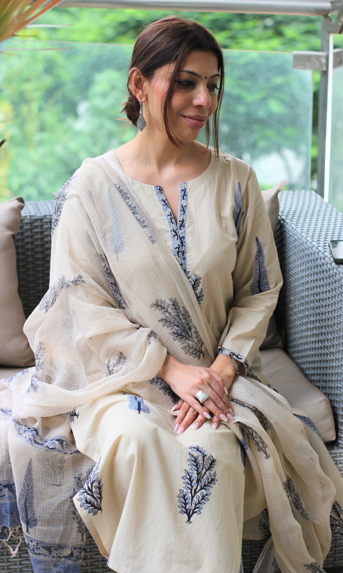 Saira Ferozah Mughal Print Kurta, Kota Dupatta & Cotton Pants