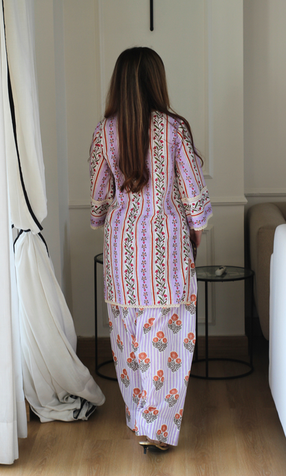Lavender Kinari Block Print Kurta with Farshi Salwaar