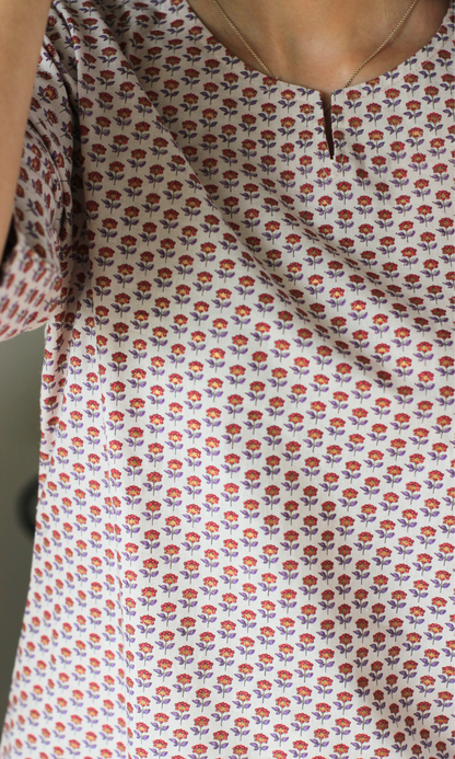 Pretty Rose Cotton Handblock Kurta with Pants