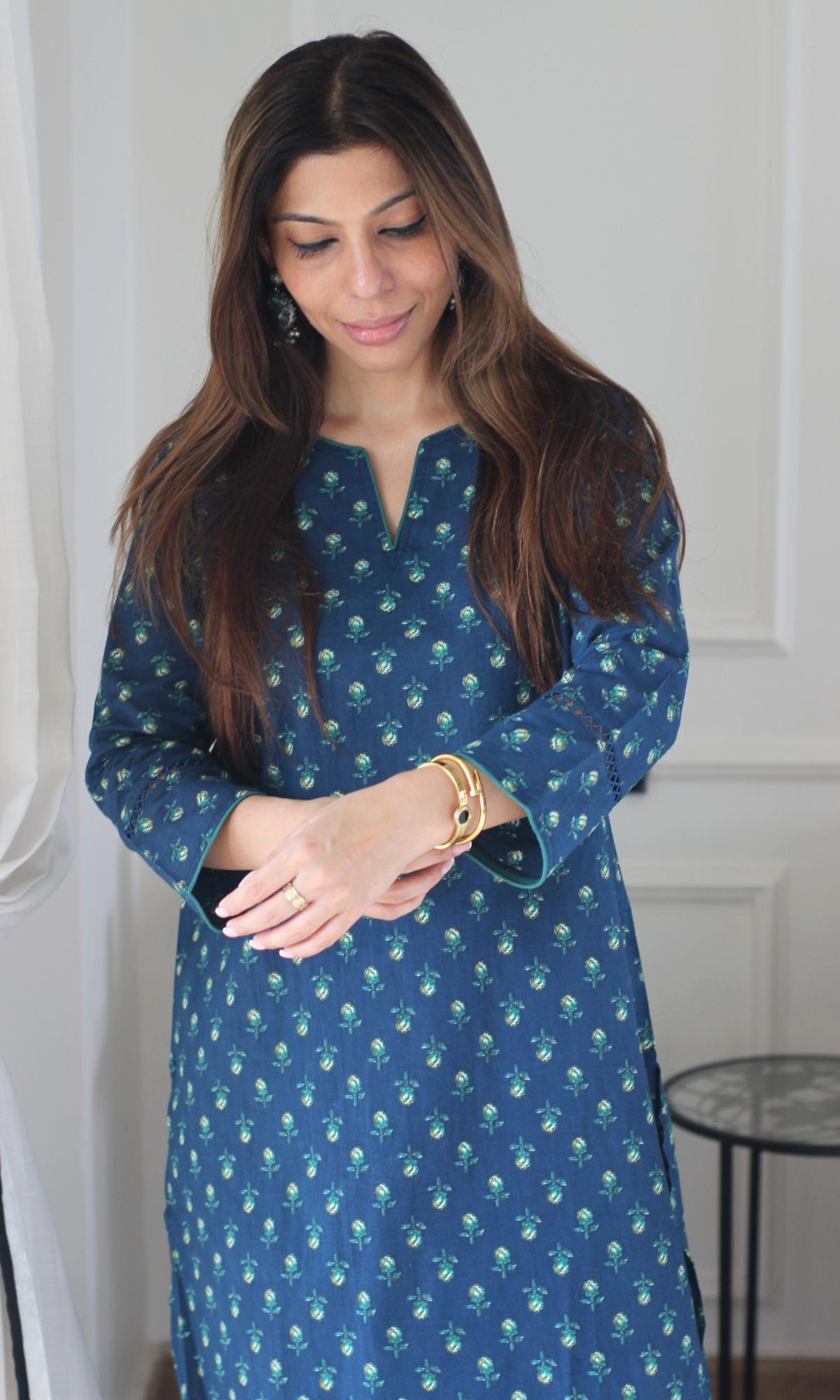 Deep Blue booti Print Kurta & Farshi Salwaar
