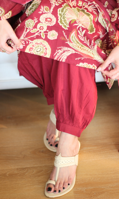 Ruhaani Ruby Block Printed Cotton Kurta, Dupatta & Afghani Style Pant