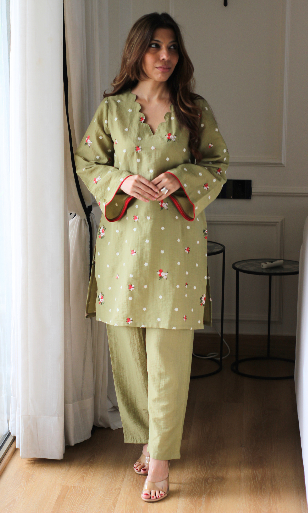 Wahida Olive Embroidered Kurta with Pants