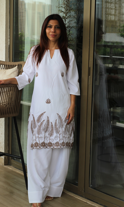 Chandani White Embroidered Kurta & Farshi Salwaar