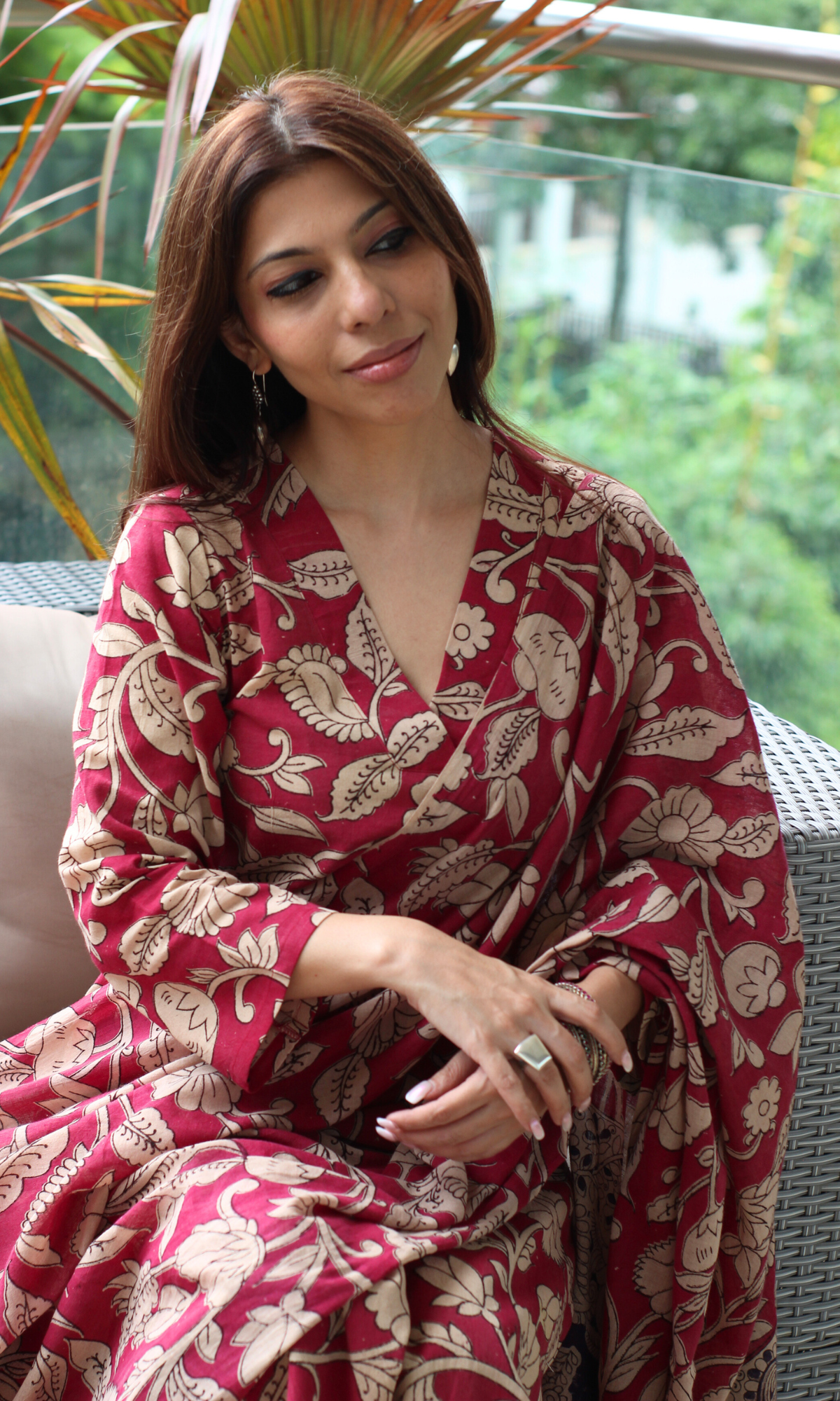 Rani Pink Hamdblock Kalamkari Cotton Kurta, Dupatta & Cotton Pants