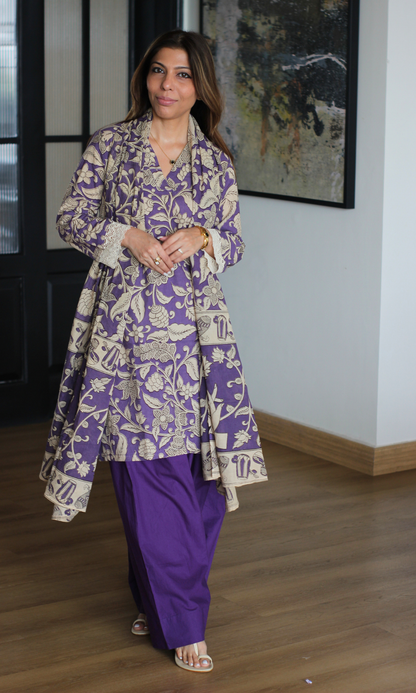 Orchid Kalamkari Kurta,Dupatta & Cotton Farshi Salwaar